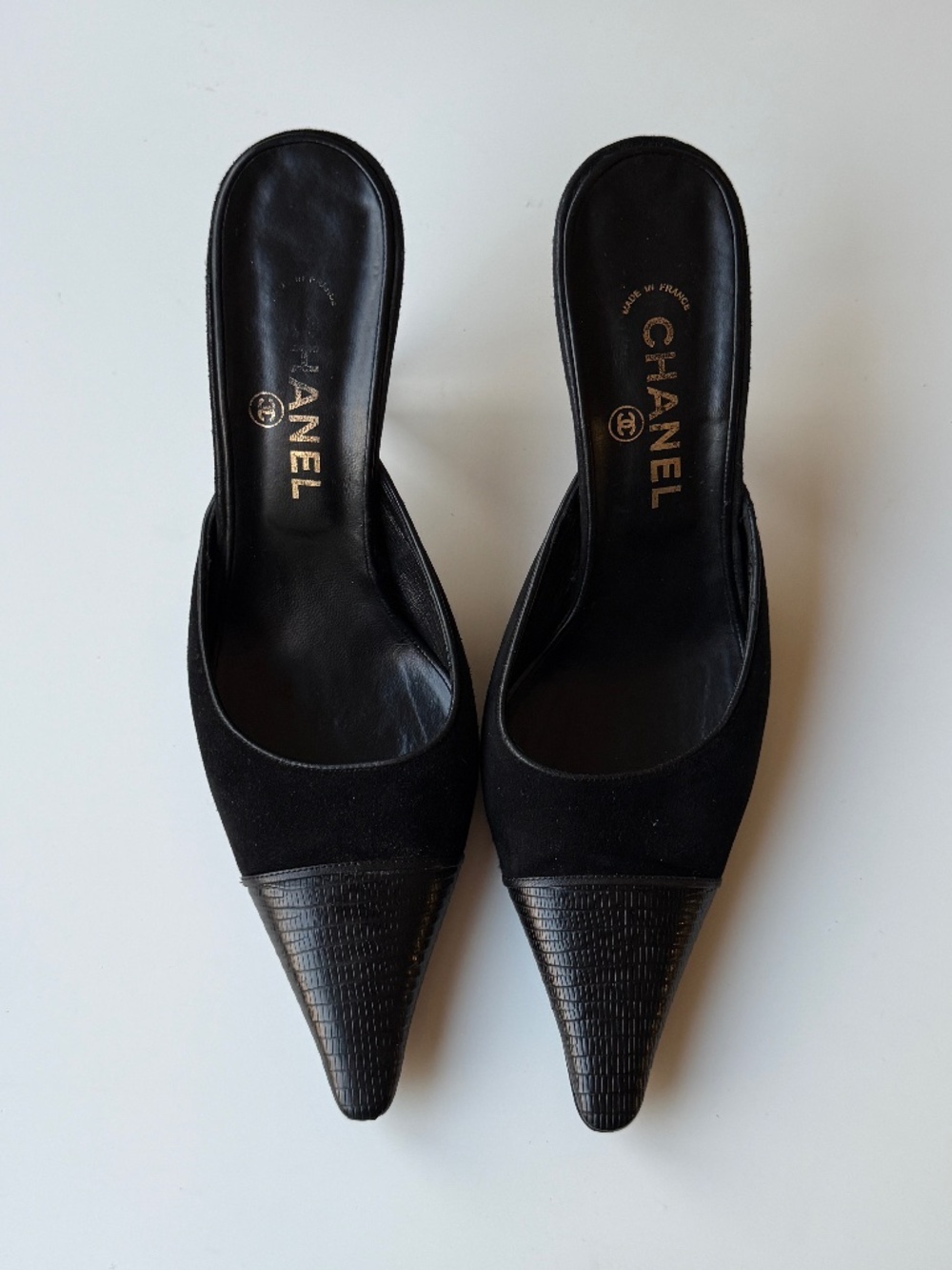 CHANEL vintage black suede mules, EU 39.5 / US 9, 3.5’’ heel